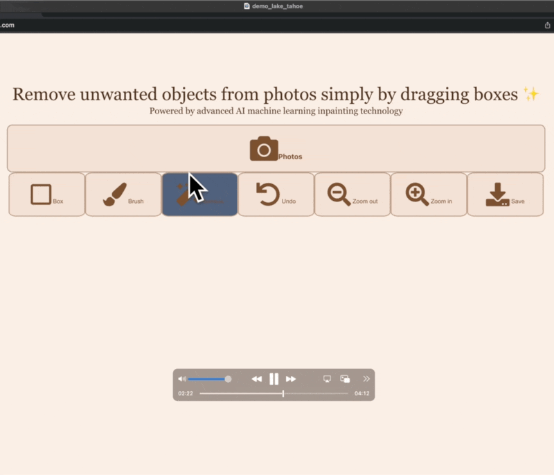 Remove unwanted objects from photos by dragging boxes